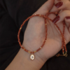 Unique Rose-Golden Sandstone Vintage Layered Necklace Set