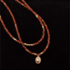 Unique Rose-Golden Sandstone Vintage Layered Necklace Set
