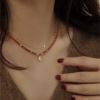 Unique Rose-Golden Sandstone Vintage Layered Necklace Set